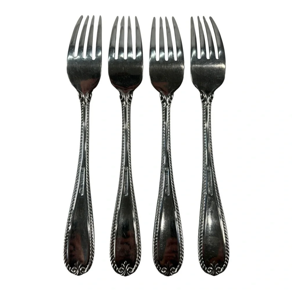 4 - Lenox Tudor Bead Augusta Dinner Forks 18/10 Stainless Steel Flatware